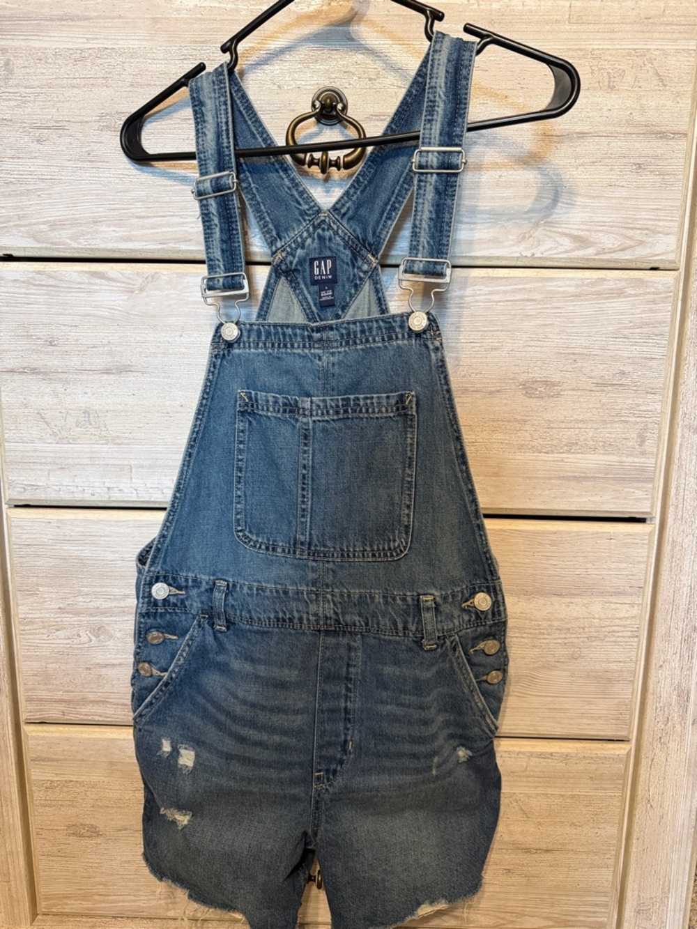 Women’s GAP Denim Short Overalls with Distressed Hem size small
